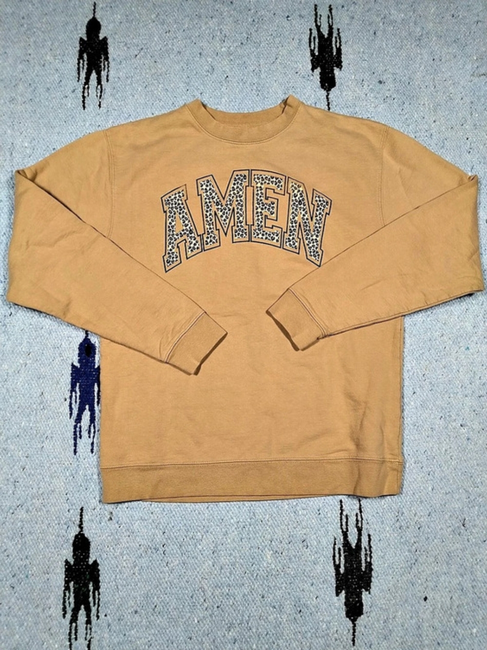 Cute Christian Amen Women's Size M Faith Sweater Camel Colorway Lippard Print